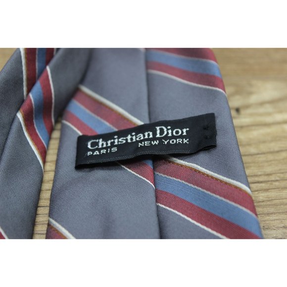 Christian Dior vintage gray striped‎ classic tie - Picture 7 of 10